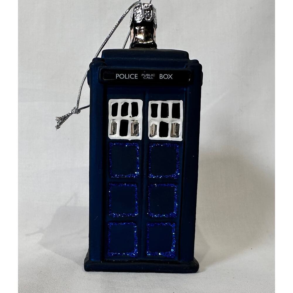 DOCTOR WHO DR. TARDIS Christmas Ornament Kurt S. Adler BBC Blown Glass Blue